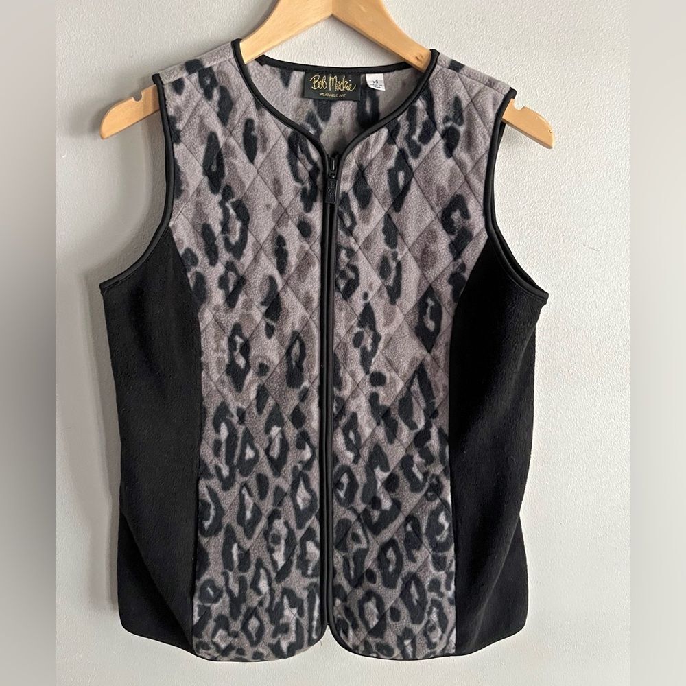 Bob Mackie Wearable Art XS Fleece Vest Leopard Zip Up Quilted Animal Print